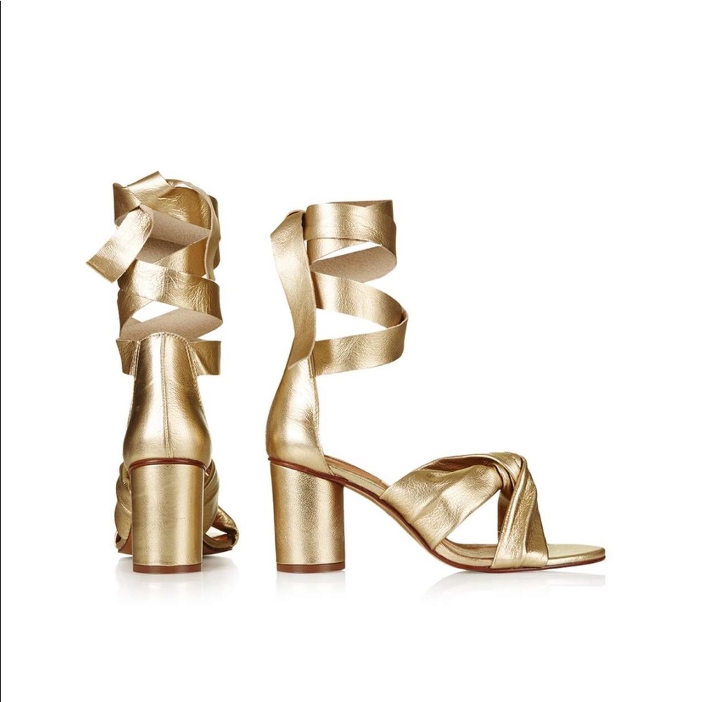 Topshop Gold Ankle Strap Nola Sandals Size 8.5